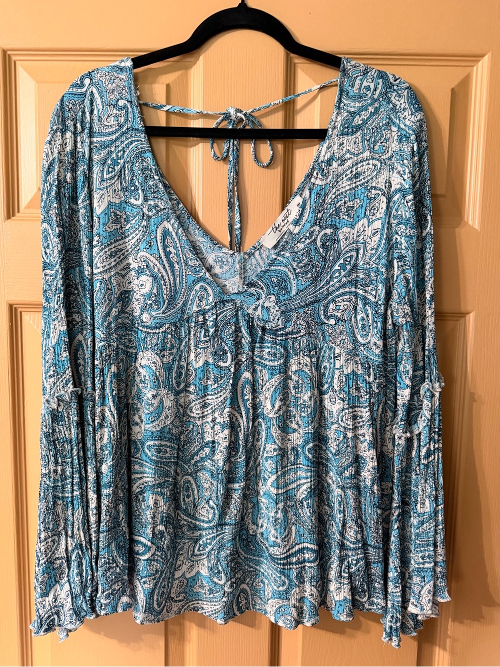 Three Bird Nest Teal and White Paisley V-Neck Tunic